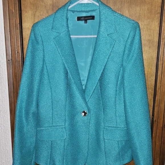 AK Anne Klein Single Button Blazer Aqua/Turquoise Blue Size 10 - Picture 2 of 8
